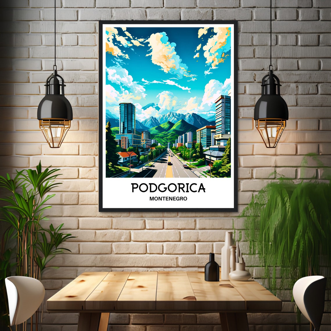 Podgorica Montenegro Modern City Street Mountain View Poster - Image 3