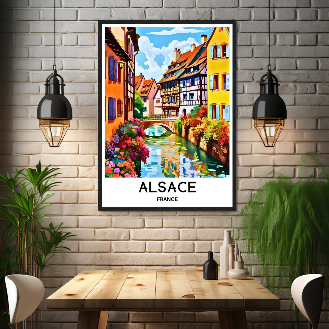 Alsace Colmar Half Timbered Canal Flower Bridge Village Poster - Image 3
