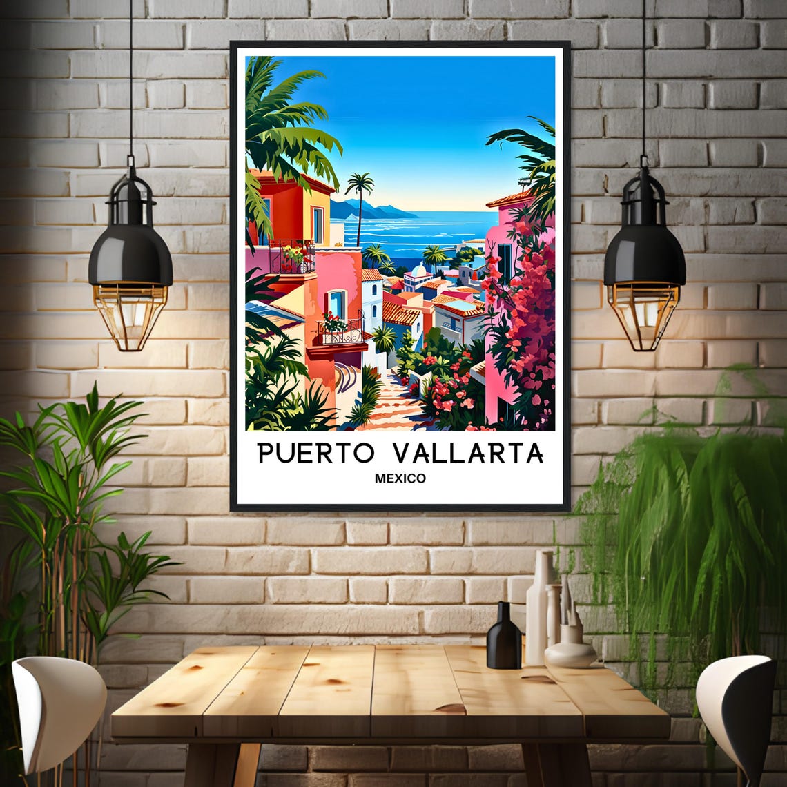 Puerto Vallarta Travel Print Puerto Vallarta Poster Mexican Art Print Mexico Lover Gift Wall Hanging Puerto Vallarta City Illustration - Image 3