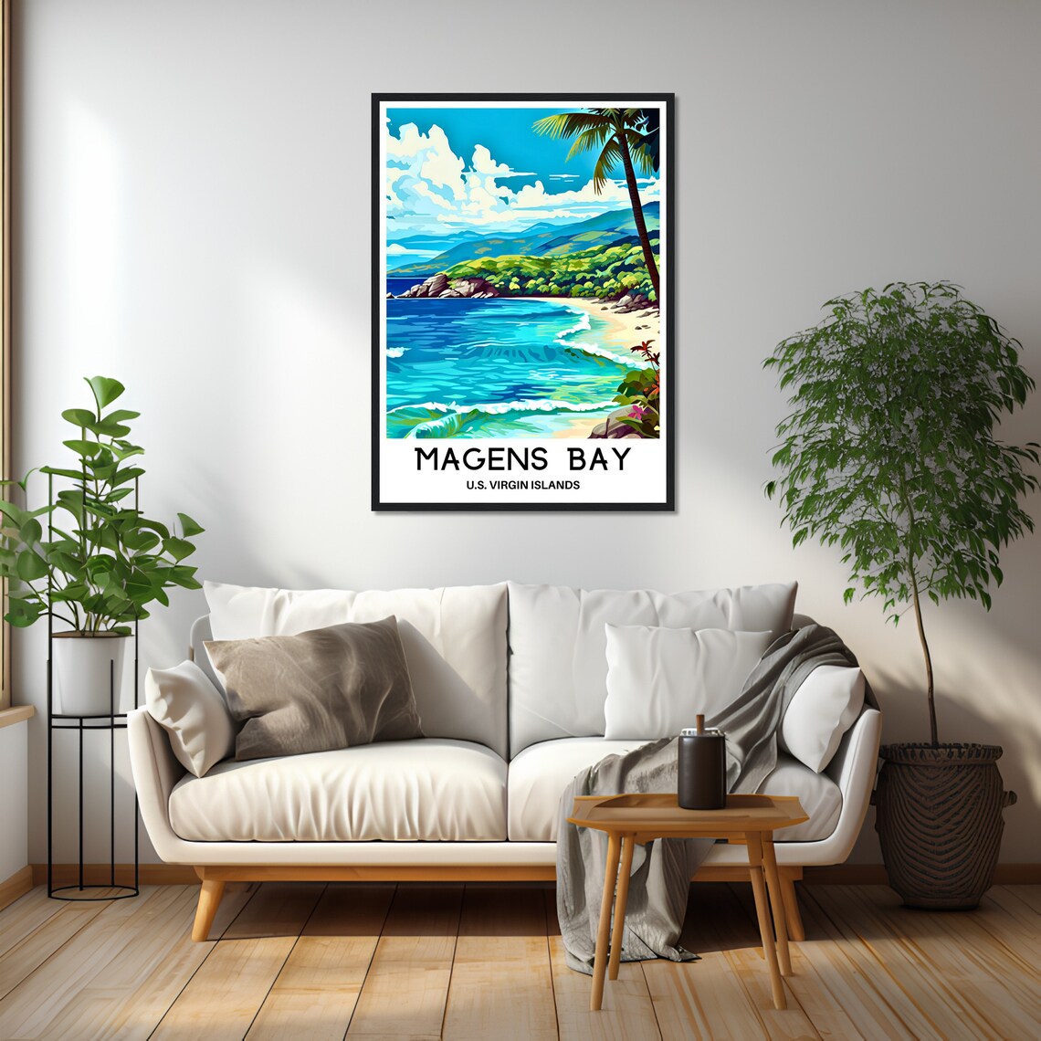 Magens Bay Palm Framed Turquoise Shore US Virgin Islands Travel Poster - Image 2