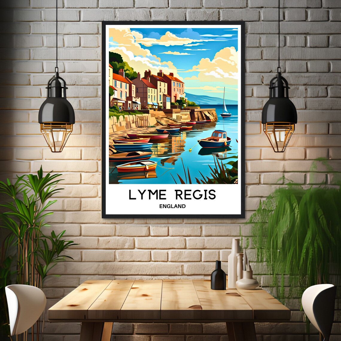 Lyme Regis Harbor Colorful Boats Coastal England Travel Poster - Image 3