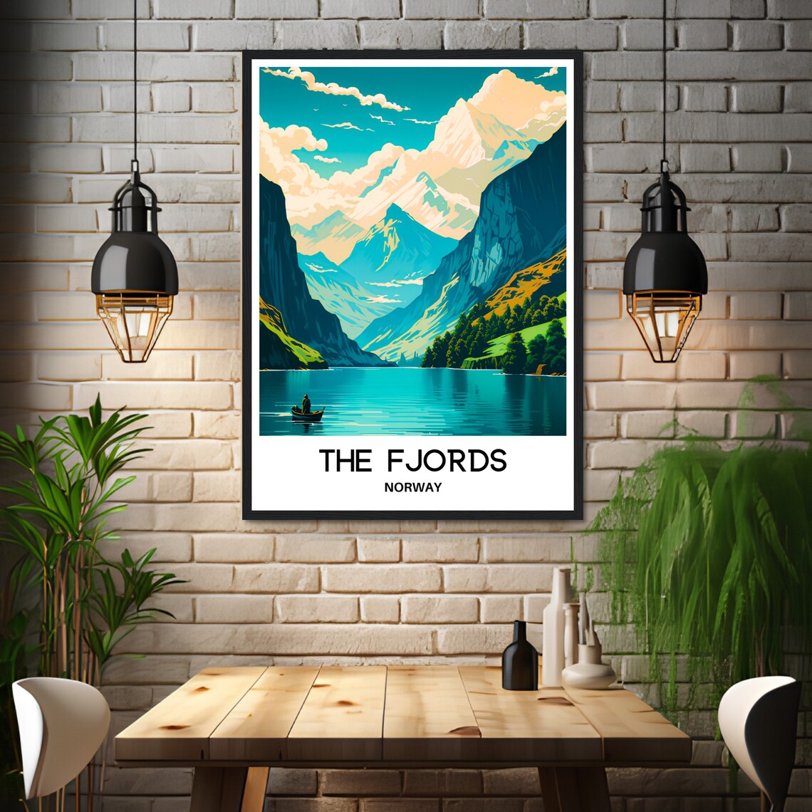 Norwegian Fjords Rowboat On Turquoise Water Mountain Travel Poster - Image 3