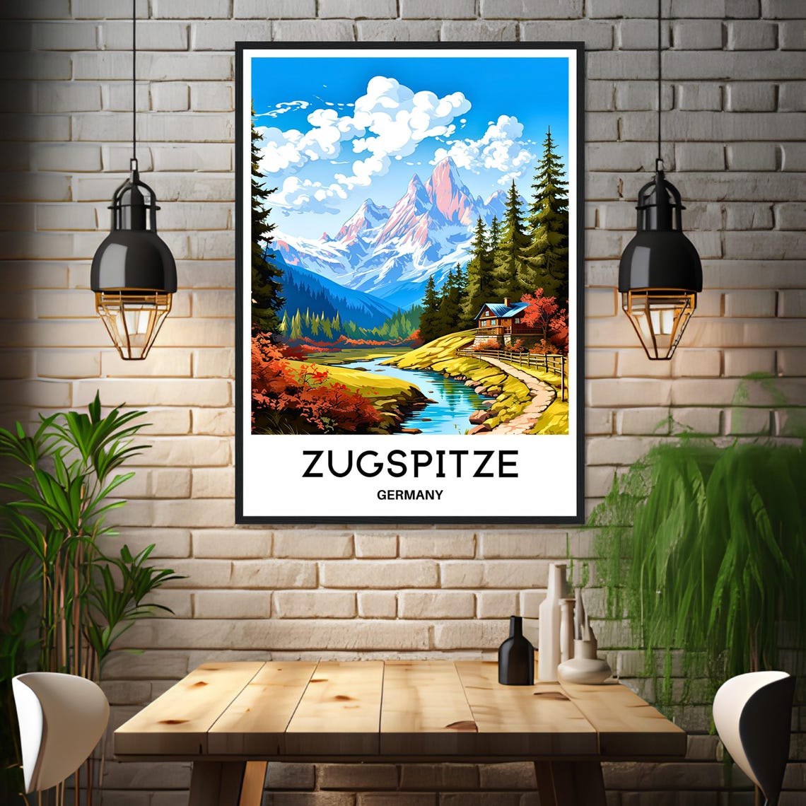 Zugspitze Germany Autumn Alpine Peak Cozy Cabin Scene Poster - Image 3