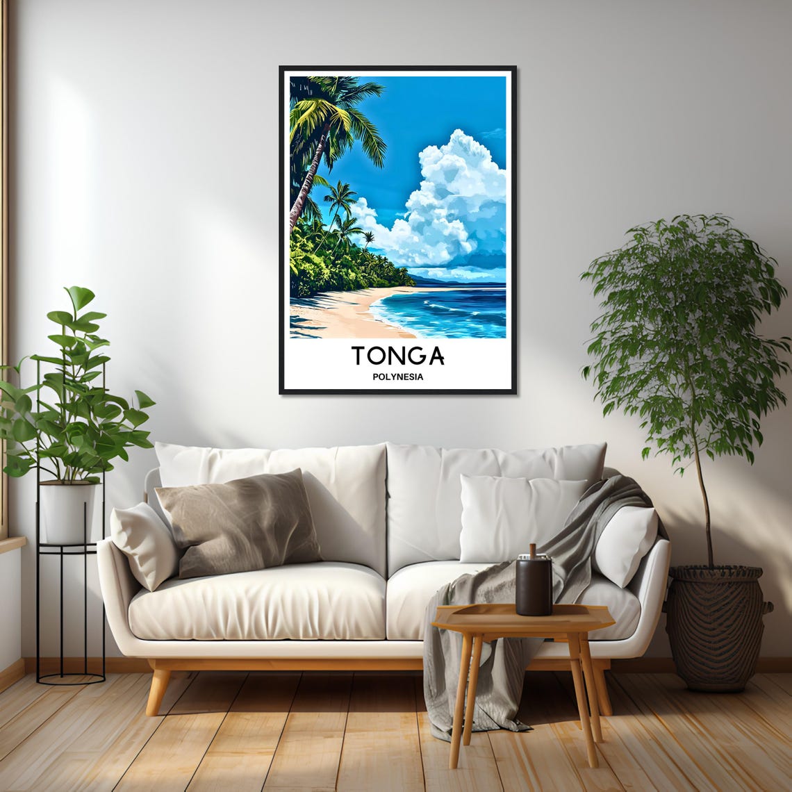 Tonga Polynesia Tropical Beach Palm Trees Illustration Poster - Image 2
