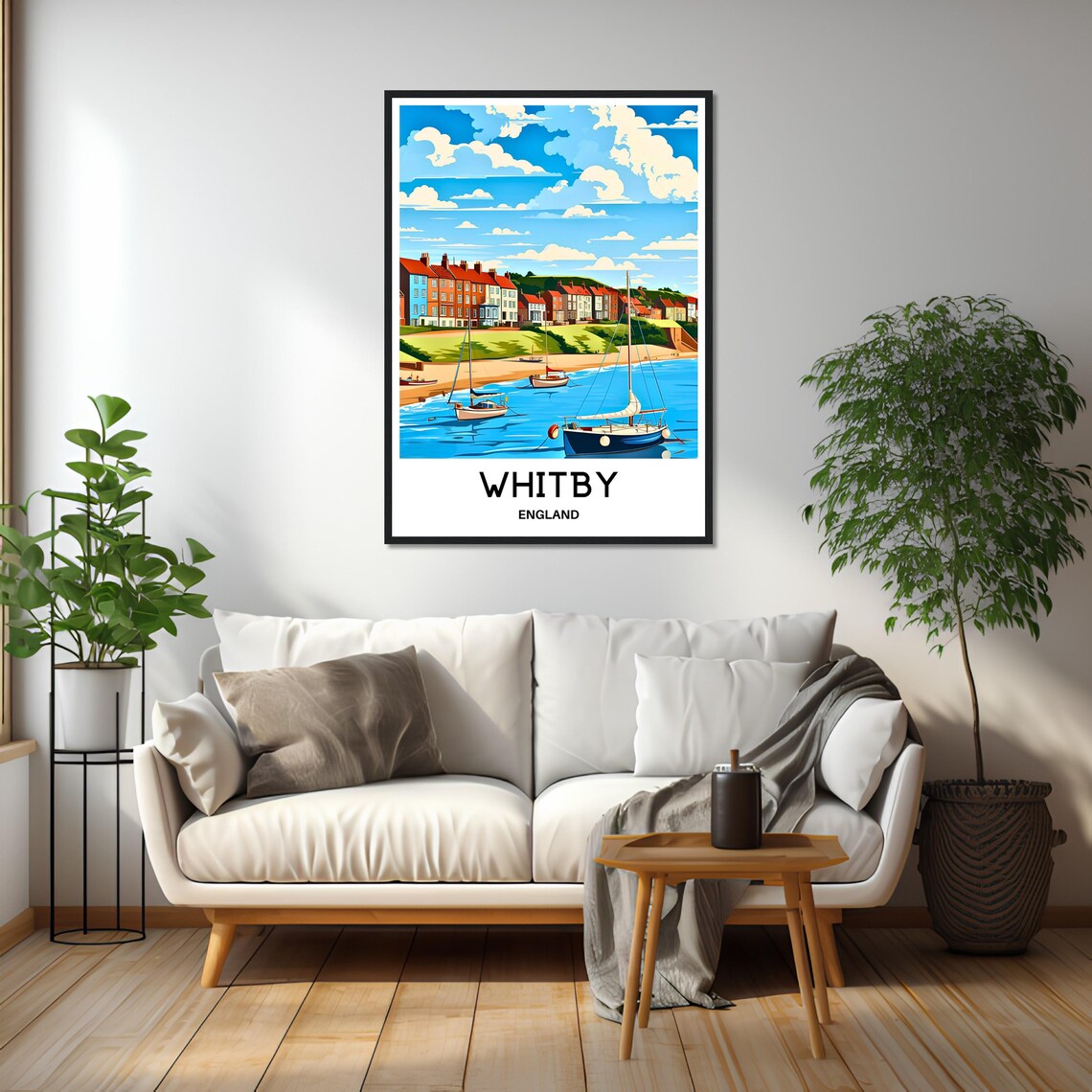 Whitby England Seaside Harbor Sailboats Beach Coast Travel Poster - Image 2