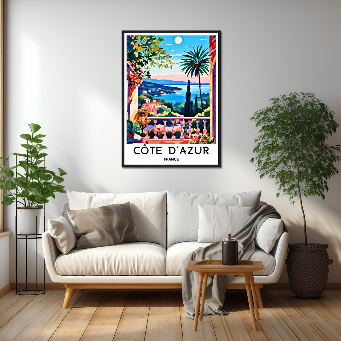 Cote dAzur French Riviera Terrace Palms Coast Moon View Poster - Image 2