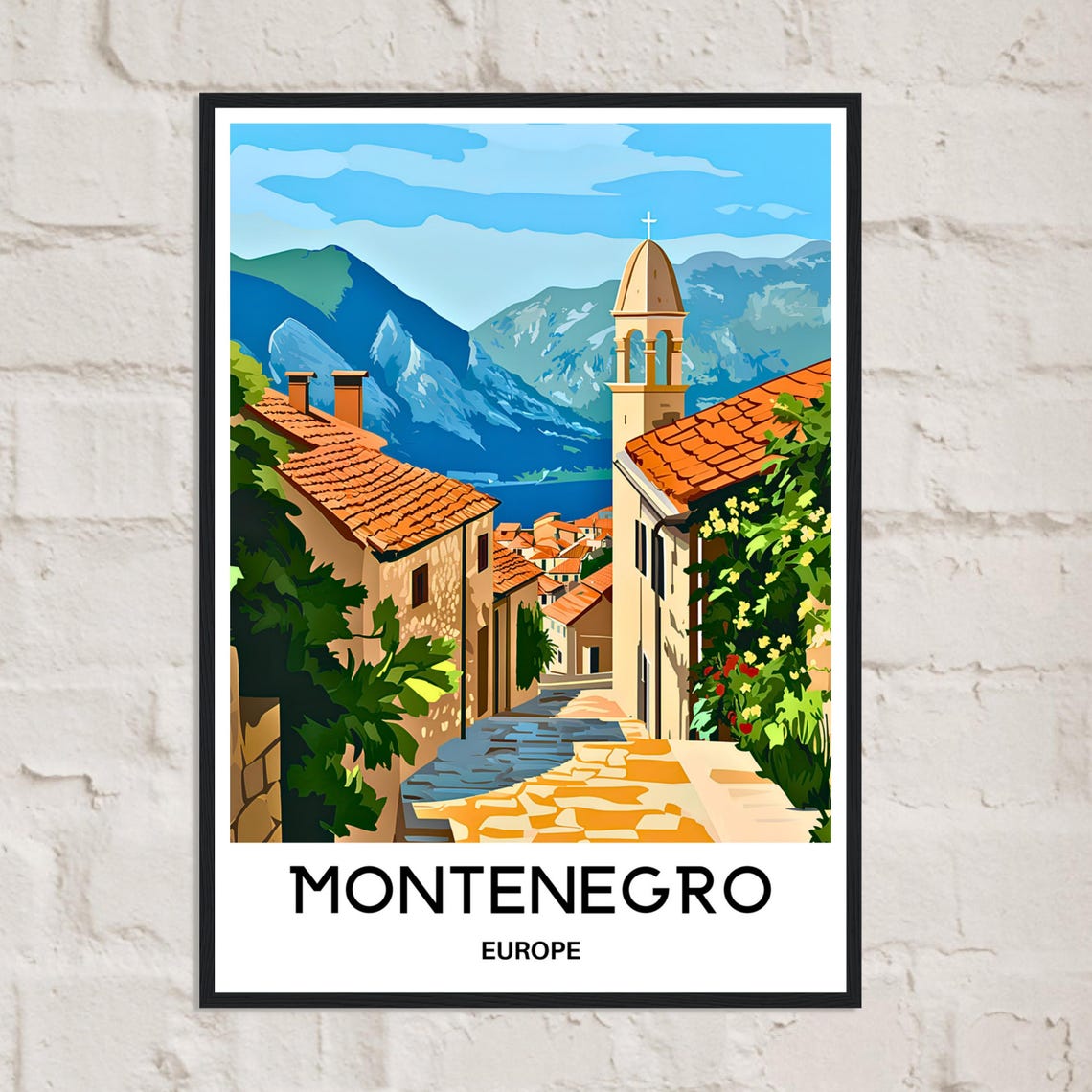 Montenegro Old Town Bell Tower Bay Adriatic Mountains Travel Poster - Image 2