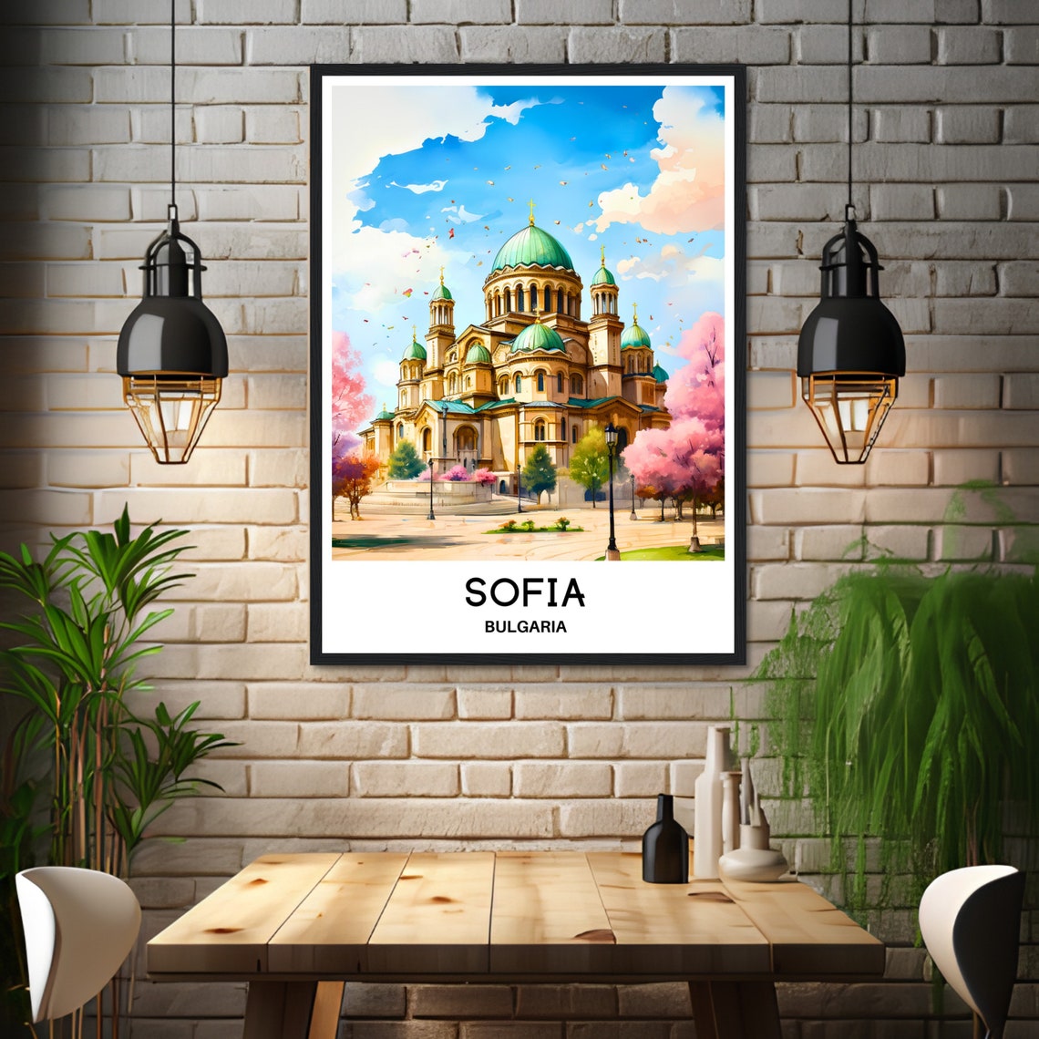 Sofia Bulgaria Cathedral Spring Watercolor City Travel Poster - Image 3