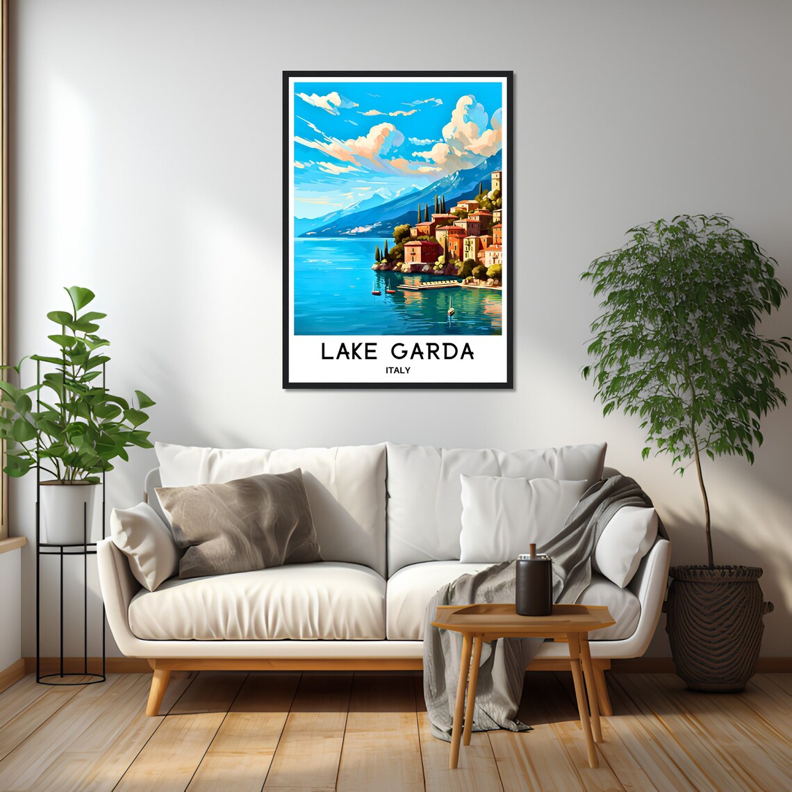 Lake Garda Italy Lakeside Village Tower Boats Harbor Travel Poster - Image 2