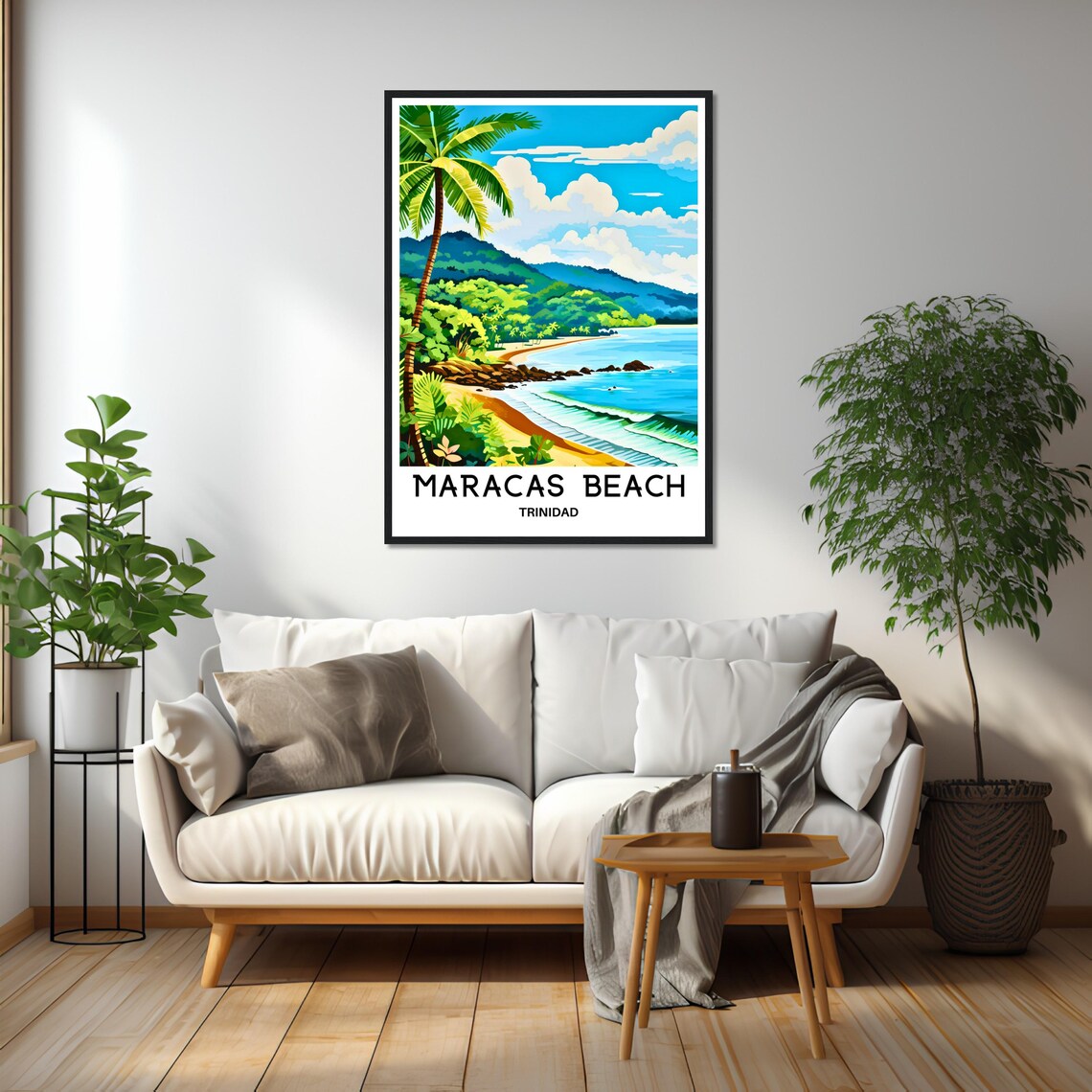 Maracas Beach Trinidad Caribbean Palm Coast Travel Art Poster - Image 2