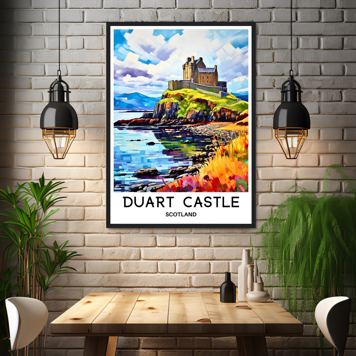 Duart Castle Scotland on Coastal Cliffs Colorful Travel Poster - Image 3