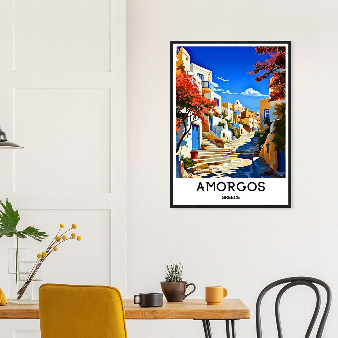 Amorgos Greece Island Street Bougainvillea Vintage Travel Poster - Image 3