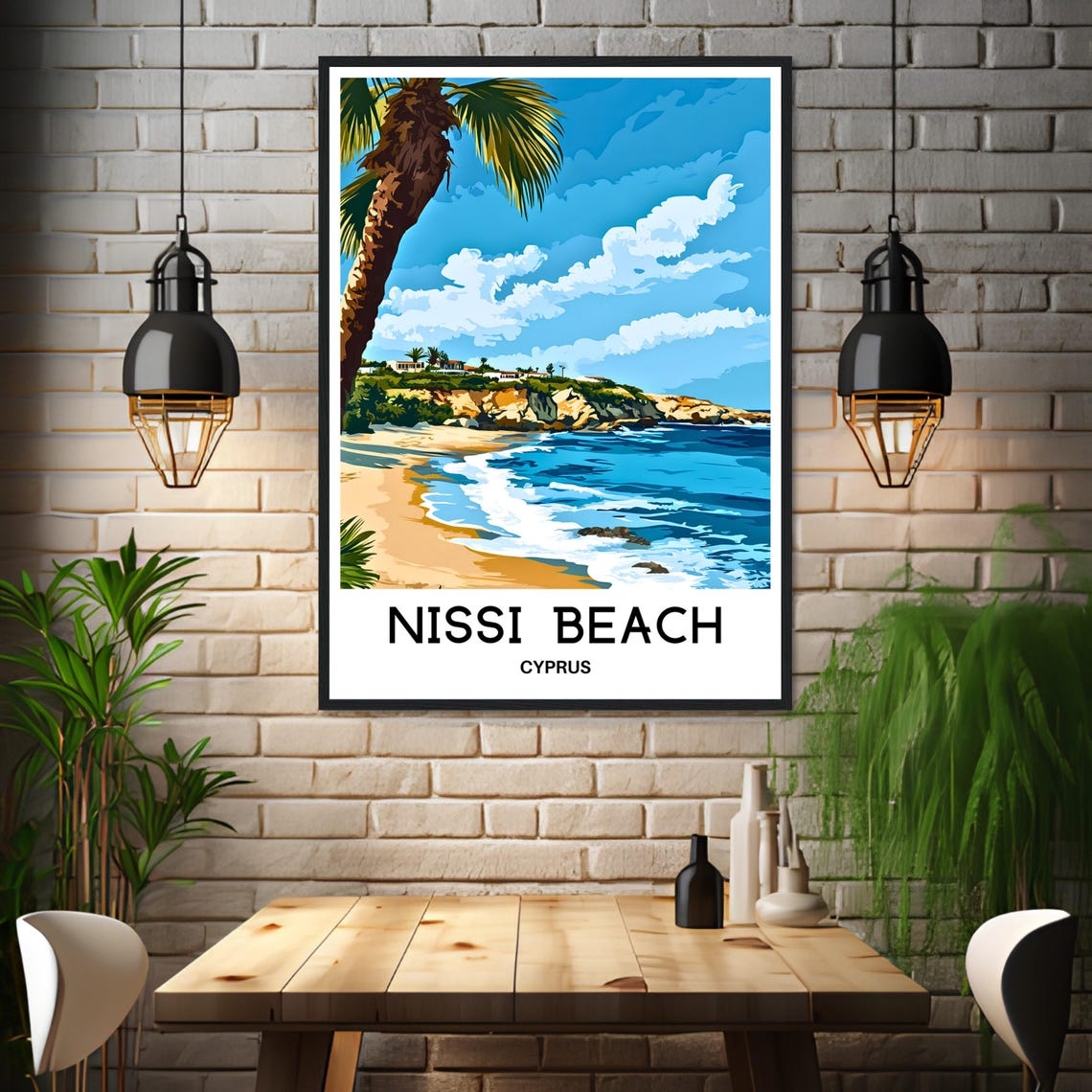 Nissi Beach Cyprus Palm Tree Golden Coast Beach Travel Poster - Image 3