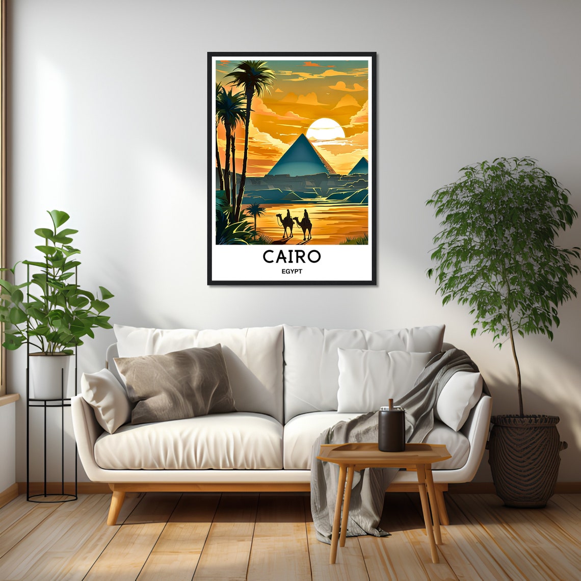 Cairo Egypt Pyramids and Camels Golden Sunset Desert Travel Poster - Image 2
