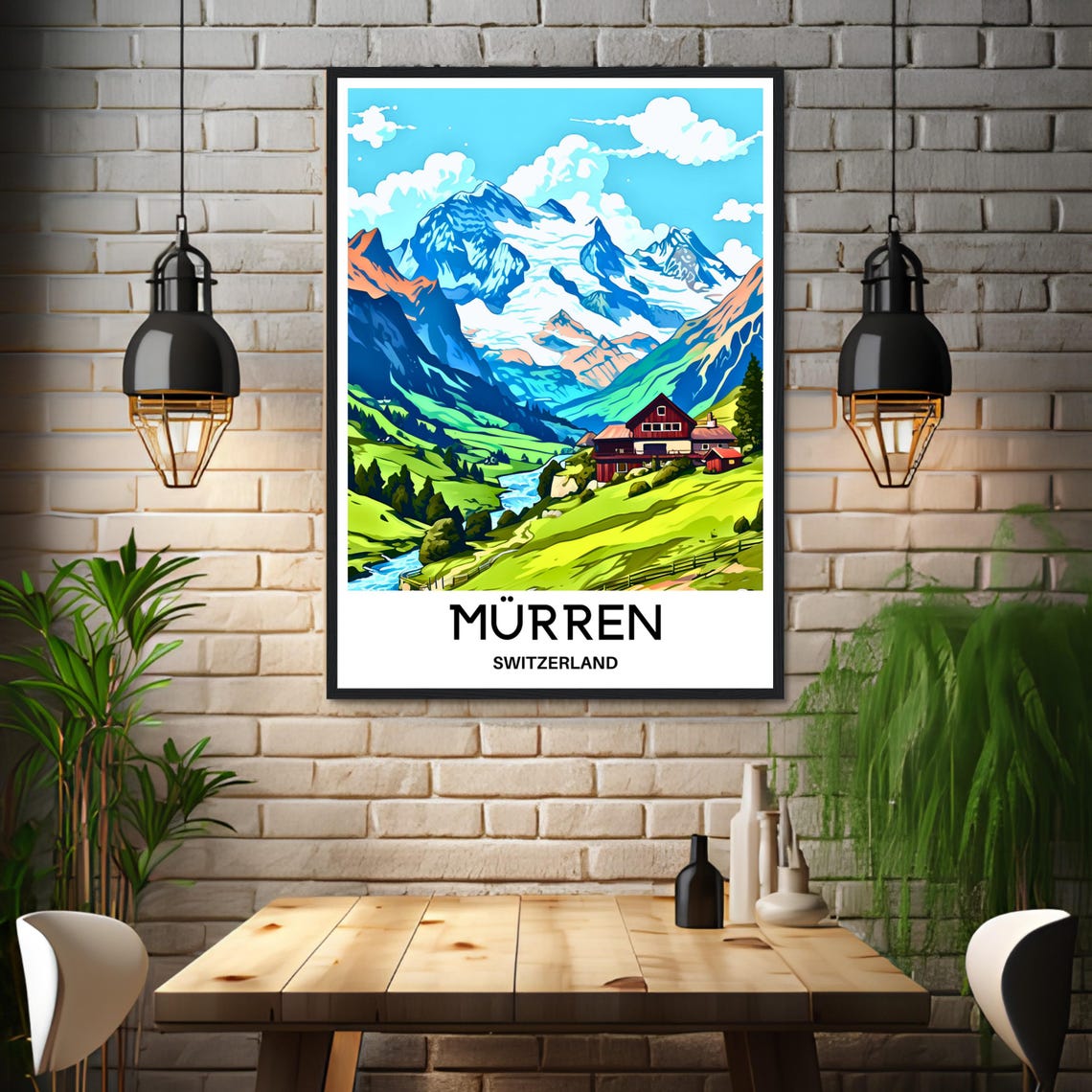 Murren Alpine Wooden Chalets Snowy Peaks Switzerland Alps Poster - Image 3