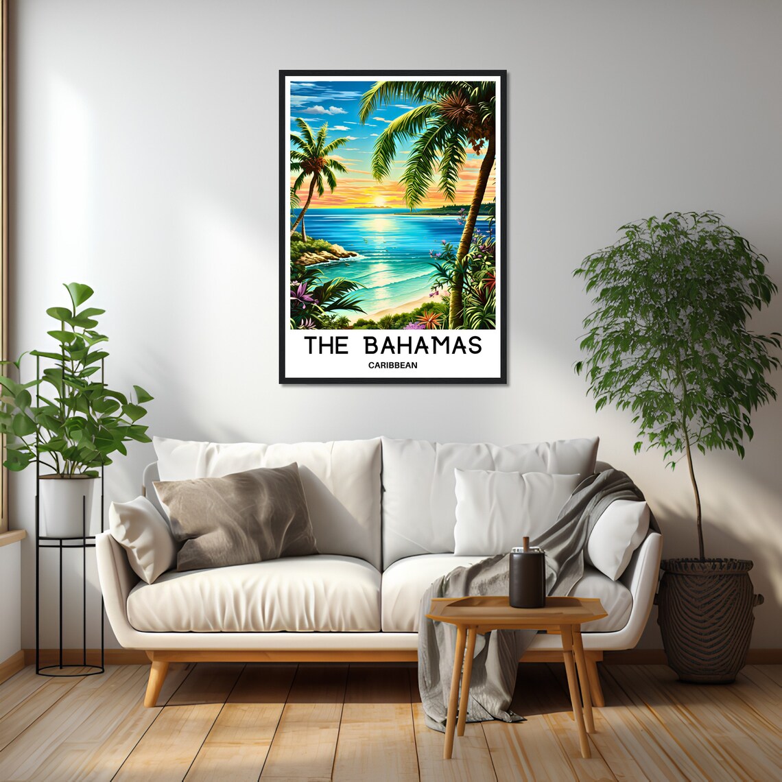 The Bahamas Caribbean Sunset Beach Palm Trees Golden Travel Poster - Image 3