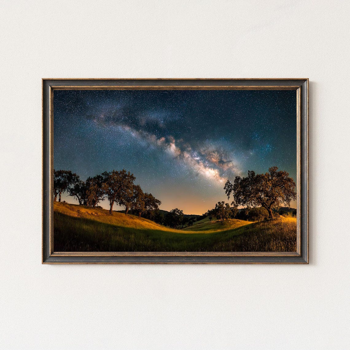 Milky Way Landscape Print Night Sky Over Rolling Hills And Oak Trees Wall Art