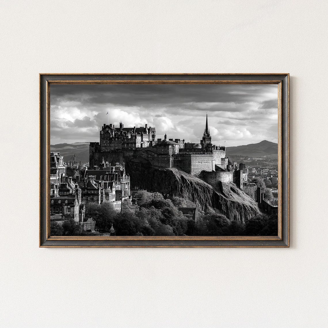 Edinburgh Castle Crag Black White Historic Scotland Photo Poster