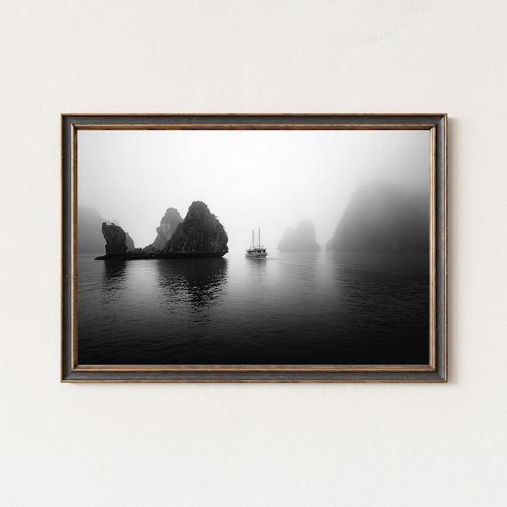 Ha Long Bay Vietnam Misty Limestone Karsts Junk Boat Photo Poster