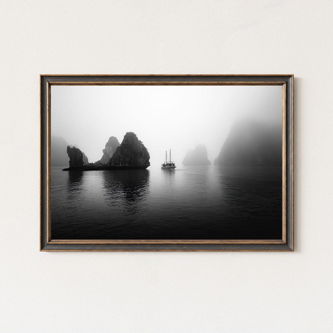 Ha Long Bay Vietnam Misty Limestone Karsts Junk Boat Photo Poster