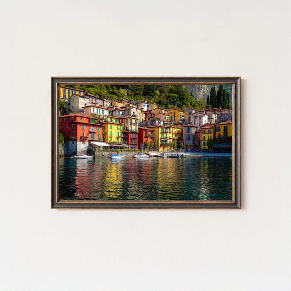 Lake Como Varenna Colorful Waterfront Wall Art Print