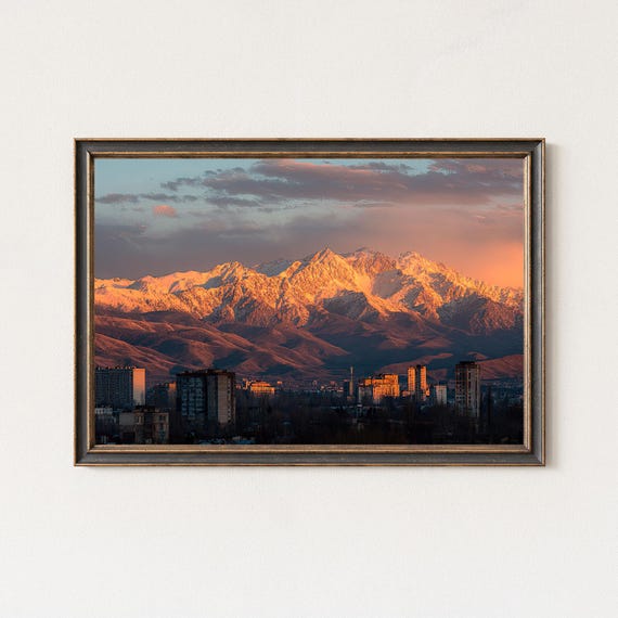 Almaty Mountain Sunset Print Kazakhstan Wall Art Zailiyskiy Alatau Landscape Photo