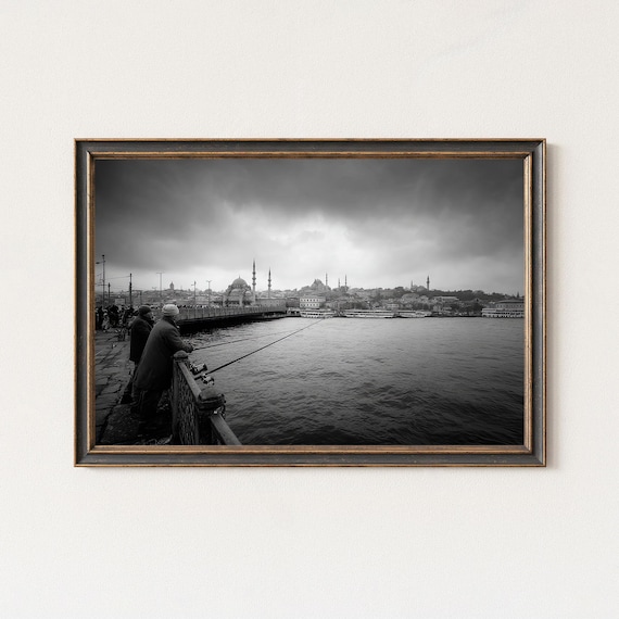 Istanbul Galata Bridge Print Black And White Cityscape Photography