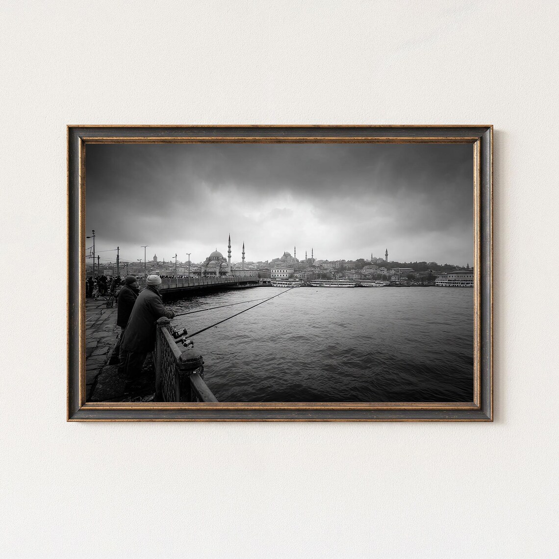Istanbul Galata Bridge Print Black And White Cityscape Photography