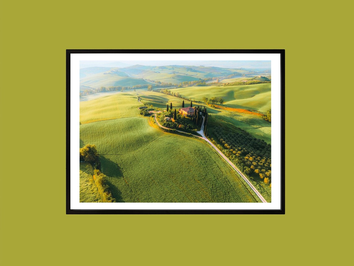 Tuscany Farmhouse on Cypress Hill Golden Aerial Photo Poster