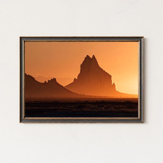 Shiprock New Mexico Print Desert Sunset Wall Art Orange Sky Southwest Decor