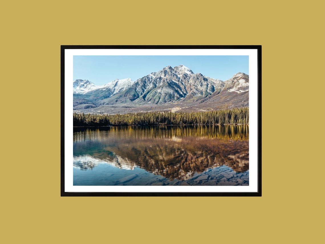 Canadian Rockies Mountain Lake Mirror Reflection Photography Poster