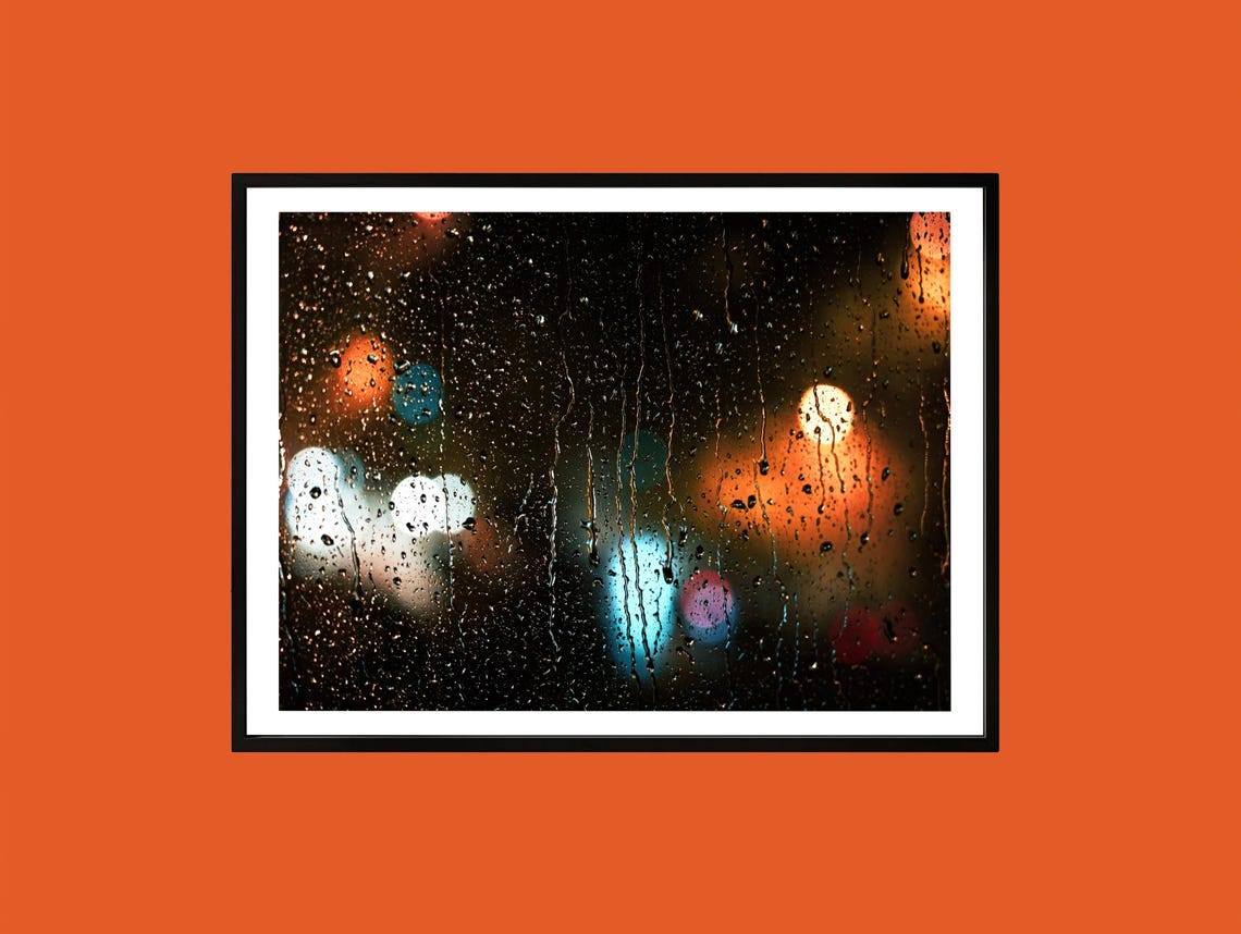 Rainy Night City Lights Bokeh Abstract Window Photography Poster
