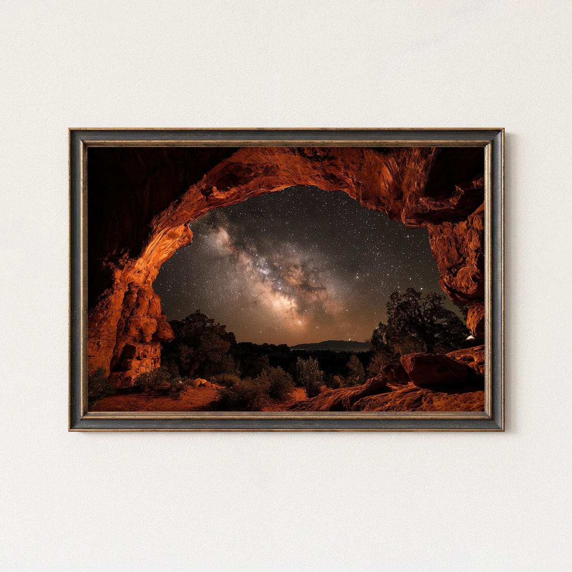 Natural Rock Arch Framing the Milky Way Desert Night Sky Stars Poster