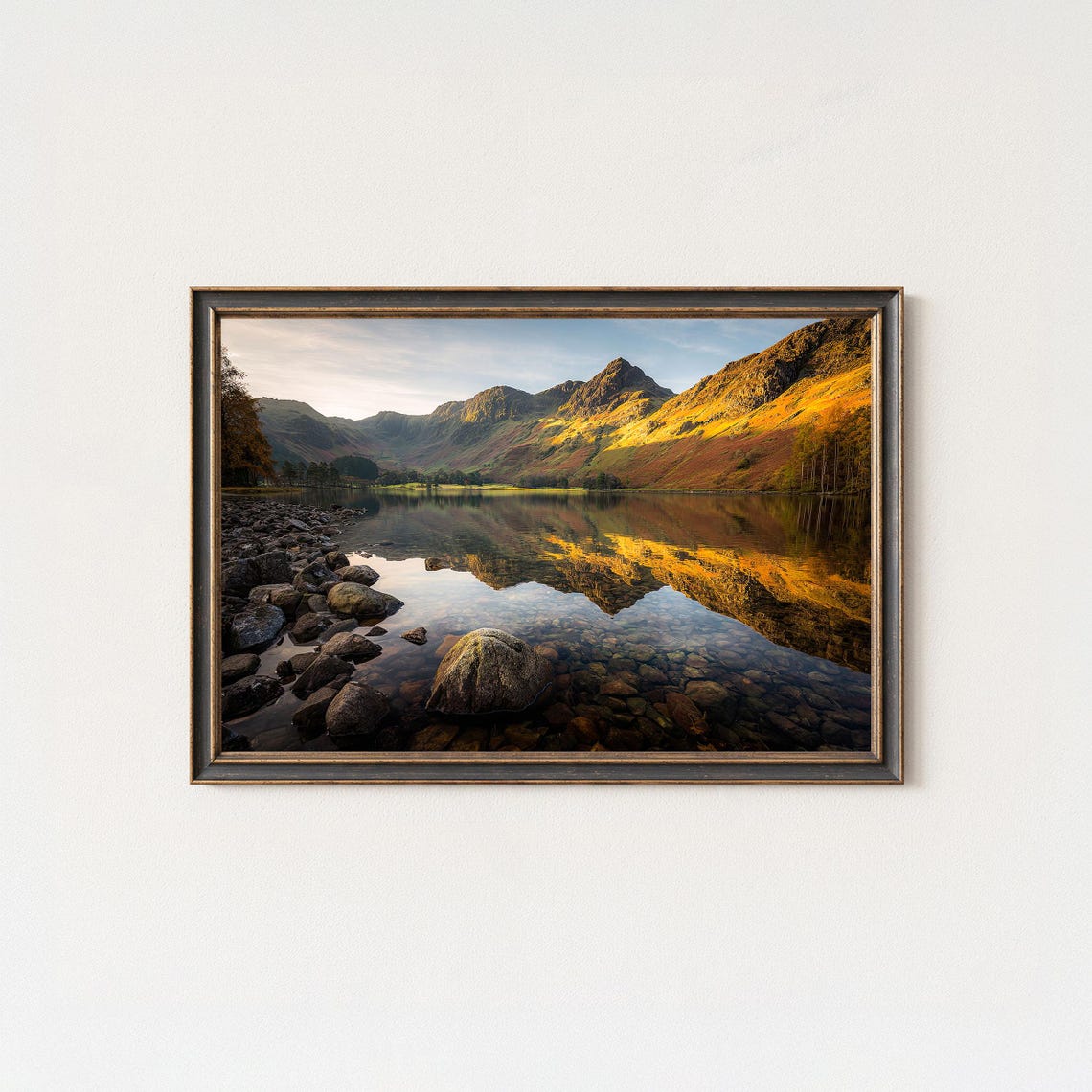Lake District Golden Mountain Reflection Landscape Print