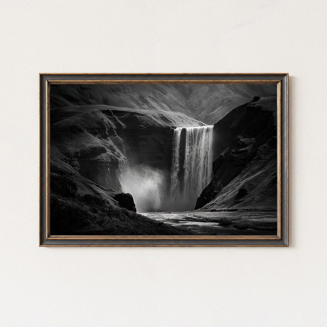 Black and White Waterfall Fine Art Photography Dramatic Canyon Print