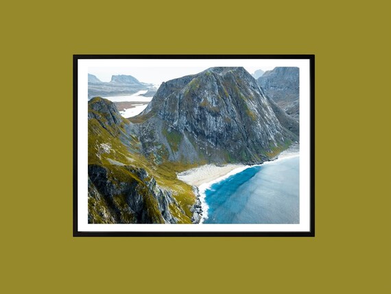 Nordic Rocky Coast Turquoise Cove Aerial Mountain Beach Art Poster