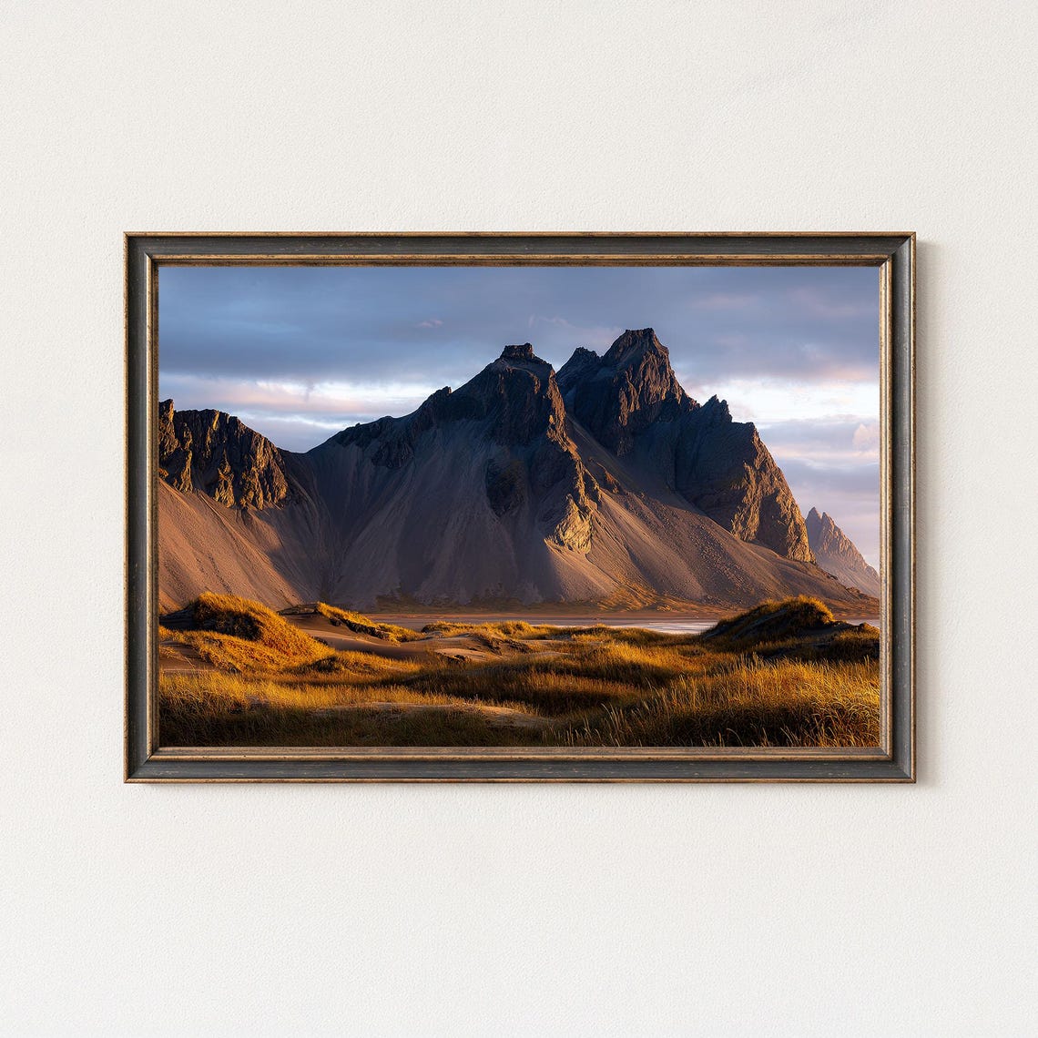 Vestrahorn Iceland Jagged Mountain Peaks at Golden Hour Poster