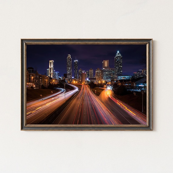 Atlanta Skyline Long Exposure Night Cityscape Wall Art Modern Urban Print Decor