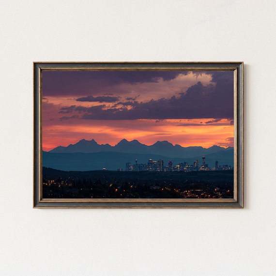 Calgary Sunset Skyline Print Rocky Mountains Evening Wall Art
