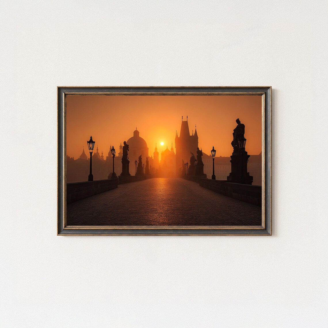 Prague Charles Bridge Golden Sunrise Silhouette Photo Poster
