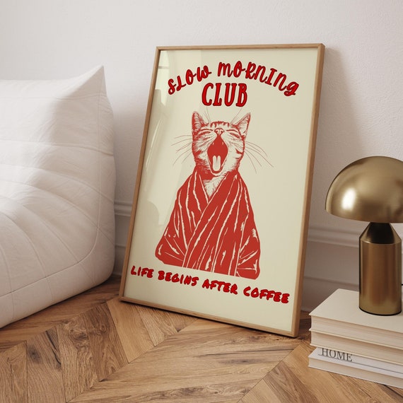 Funny Cat Coffee Poster Bar Wall Art