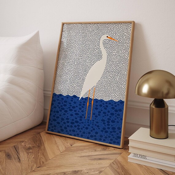 Minimalist Egret, Traditional Travel Poster