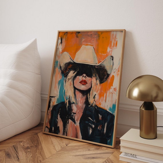 Retro Cowgirl Art Print Abstract Wild West Home Decor