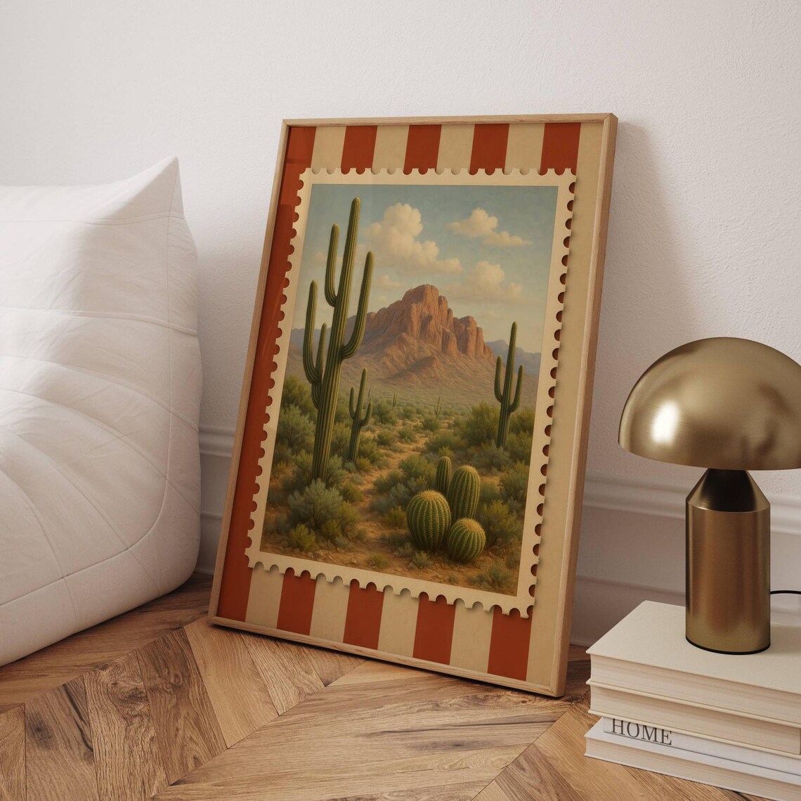 Vintage Desert Cactus Postage Stamp Retro Southwestern Poster