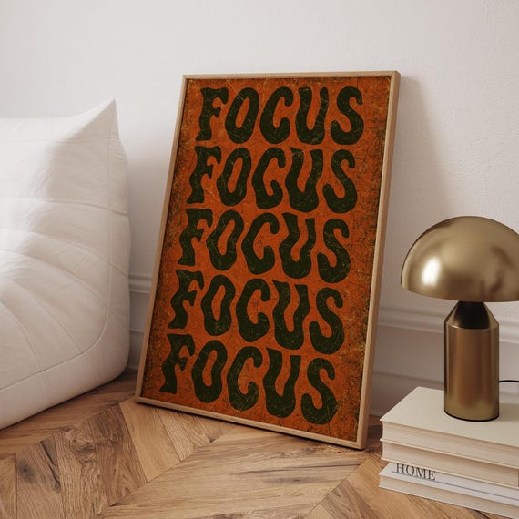 Retro Psychedelic Focus Print Orange Black 70s Style Motivational Art