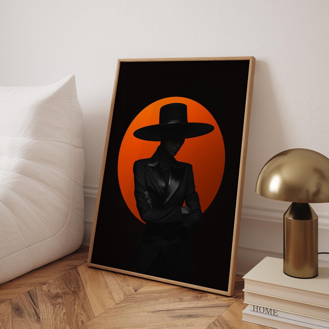 Lady in Black Bold Orange Sun Modern Fashion Portrait Art Poster