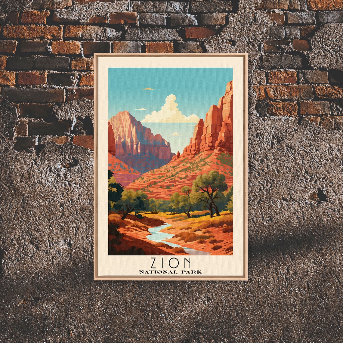 Zion National Park Red Rock Cliffs Desert Stream Travel Poster - Image 2