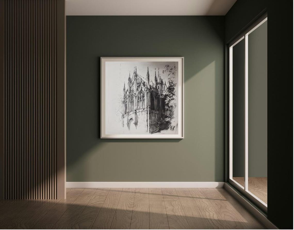 Gothic Cathedral Architectural Ink Sketch Classic Building Poster