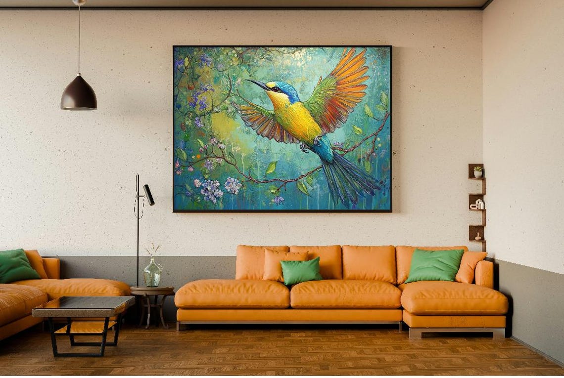 Colorful Tropical Bird Among Blossoms Branch Garden Nature Poster