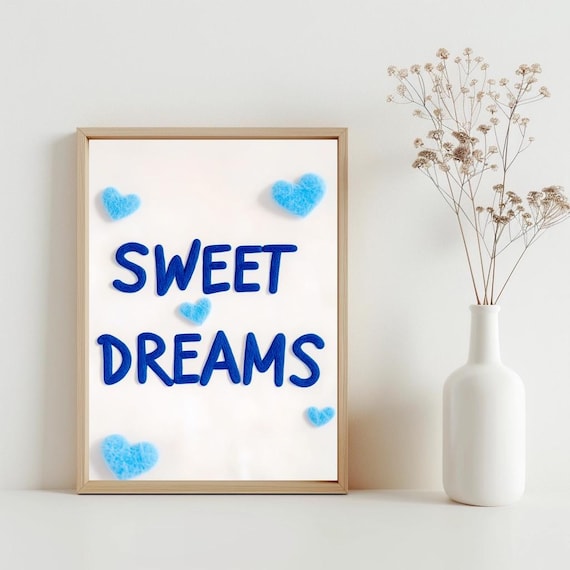 Sweet Dreams Blue Felt Letter Quote Print Nursery Bedroom Wall Decor